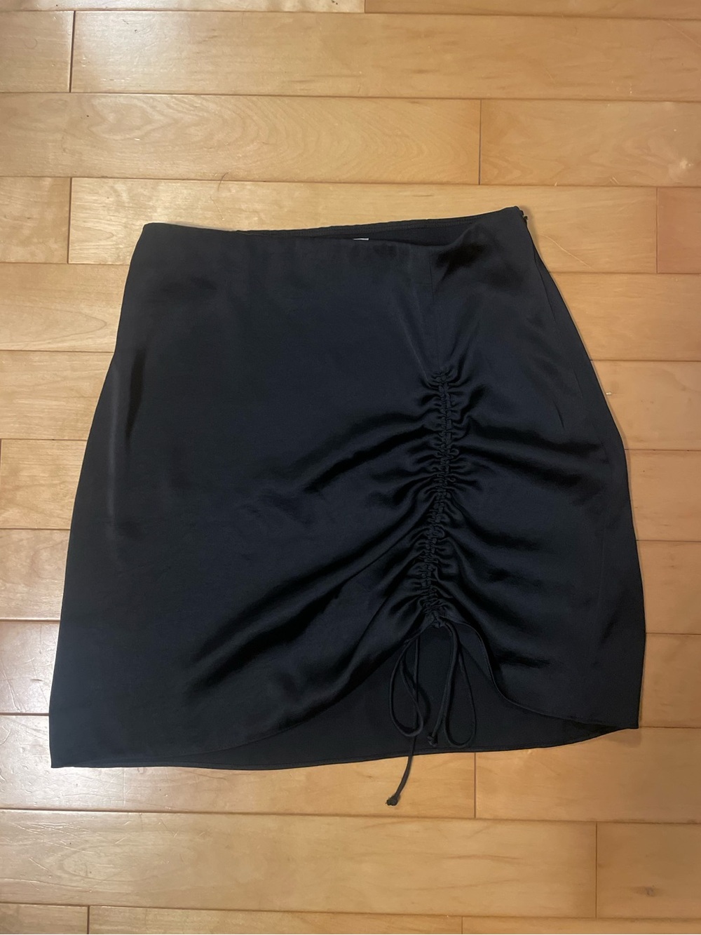 Aritzia Black Ruched Front Mini Skirt